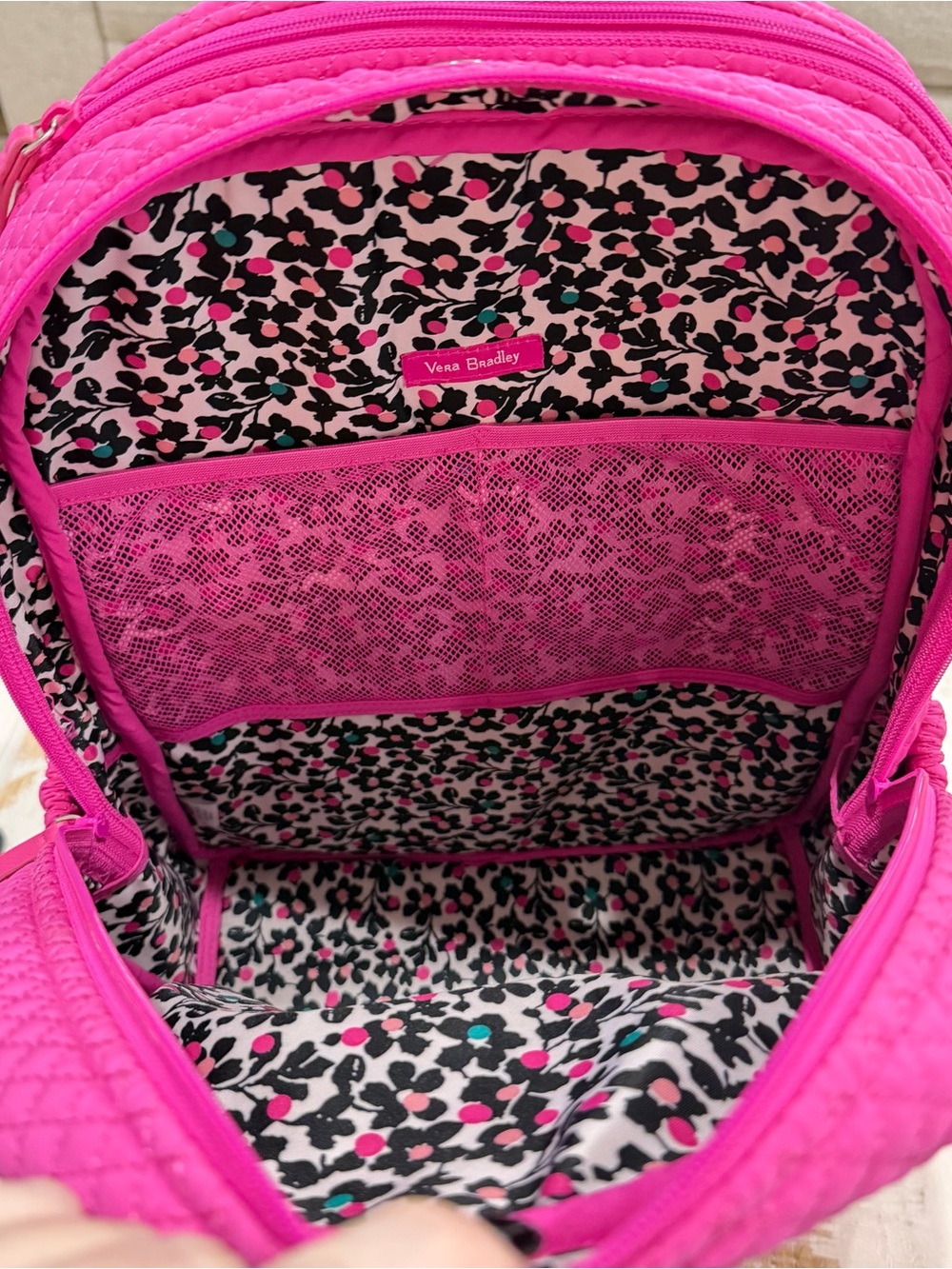 Vera Bradley Microfiber Iconic Campus Backpack in Fuchsia Pink Laptop Bag - Picture 7 of 11